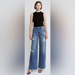 Mica HIGH RISE WIDE LEG HEART PRINT Distressed Jean